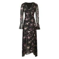 فستان تل ناعم اسود بطابع مشجر