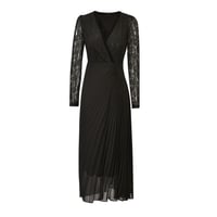 فستان أسود دانتيل بكم طويل وقصة لف