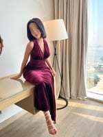 فستان مخمل عودي سهرة