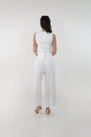 بنطلون كتان أبيض عالي الخصر