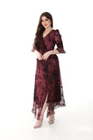 فستان مشجر خمري طويل