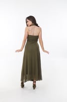 فستان سهرة زيتي طويل هالتر