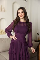 فستان شيفون مزين بطيات -