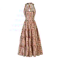 فستان مشجر مخطط بربطة عنق وتاي عند الخصر