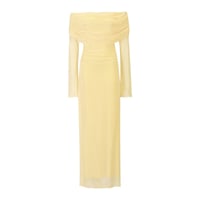 فستان أوف شولدر أصفر تل مرصّع بالكريستال