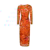 فستان مشجر ماكسي بلون برتقالي