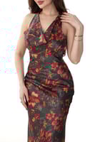 فستان ساتان خفيف لامع بطابع مشجر