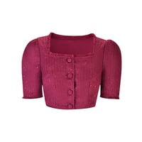 بلوزة جاكار خمري بخيوط لامعة وحبات ترتر