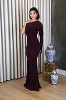 فستان برغندي استرتش بقصة الكم الواحد