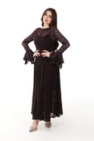 فستان بني داكن من الدانتيل الفاخر