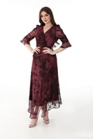 فستان مشجر خمري طويل