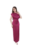 فستان ماكسي فوشيا بقصة أوف شولدر ودرابيه ناعم