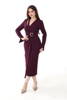 فستان موف غامق بقماش كريب يتمدد