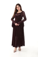 فستان دانتيل بلون برغندي عميق