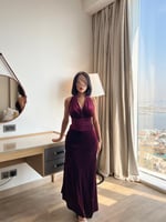 فستان مخمل عودي سهرة