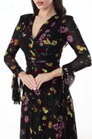 فستان تل مشجر بزهور ملونه ماكسي بقصة لف