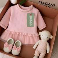 هدية طقم مواليد بناتي فاخر – فستان وردي مع حذاء ود...