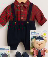 هدية مواليد أولاد – طقم مخطط أنيق مع دب بحّار + أح...