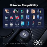 شاحن سيارة من جودا بقوة 30 واط USB-C بي دي أسود