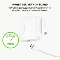 شاحن جداري بيلكن تايب سي 20 واط + كيبل تايب سي لاي...