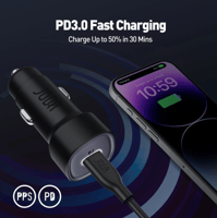 شاحن سيارة من جودا بقوة 30 واط USB-C بي دي أسود