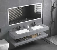 مغسلة ديكور رخام 140 سم حوضين رمادي