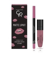 جولدن روز طقم احمر ومحدد شفاه - بلش بينك