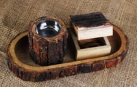 طقم مبخر خشب بغلاف جذع الشجر الطبيعي الفاخر