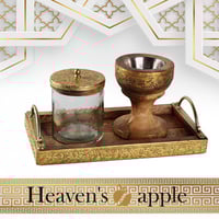 طقم مبخر خشب وزجاج طبيعي فاخر