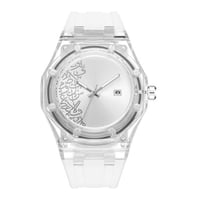 ساعة رجالي شفافة نقش عربي ابيض