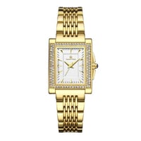 ساعة نسائية مستطيلة ذهبي مينا بيضاء