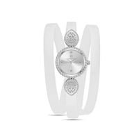 ساعة نسائية دائرية ابيض فضي