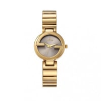 ساعة نسائية معدن ذهبي مينا بني فاتح