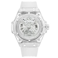 ساعة شفافة سوار ابيض