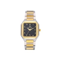 ساعة رجالية أرقام عربية بلون فضي و ذهب ميناء أسود