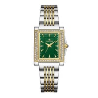 ساعة نسائية مستطيلة ذهبي وفضي مينا خضراء