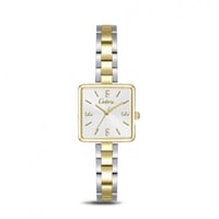 ساعة نسائية لون فضي وذهبي مينا ابيض