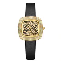 ساعة نسائية جلد من لادون لون ذهبي وأسود بمينا تايج...