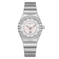 ساعة نسائية ستيل لون فضي بمينا صدفي من لادون