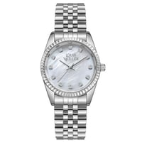 ساعة نسائية فاخرة من لويس مولر بسوار فضي وميناء لؤ...