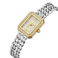 ساعة نسائية فاخرة مزدوجة بتصميم ذهبي وفضي مرصعة بف...