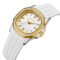 ساعة نسائية ربل أبيض مينا فضي من لادون