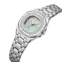 ساعة نسائية ستيل لون فضي مينا مزخرفة باحرف عربية م...