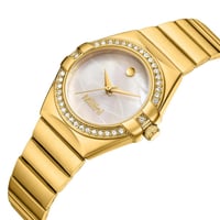 ساعة نسائية ذهبية فاخرة بتصميم لؤلؤي مرصع بالكريست...