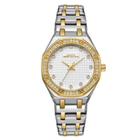 ساعة نسائية فاخرة بتصميم فضي وذهبي مزينة بأحجار بر...