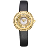 ساعة نسائية جلد لون أسود من لادون