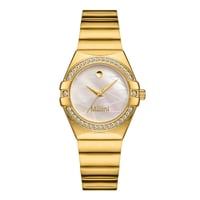 ساعة نسائية ذهبية فاخرة بتصميم لؤلؤي مرصع بالكريست...