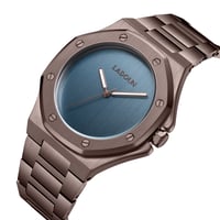 ساعة رجالية ستيل لون بني بمينا أزرق من لادون