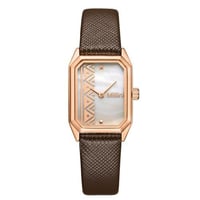 ساعة نسائية فاخرة بتصميم وردي ذهبي وسوار جلد بني