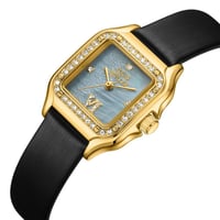 ساعة نسائية فاخرة بتصميم مستطيل ذهبي وزركون من لاد...